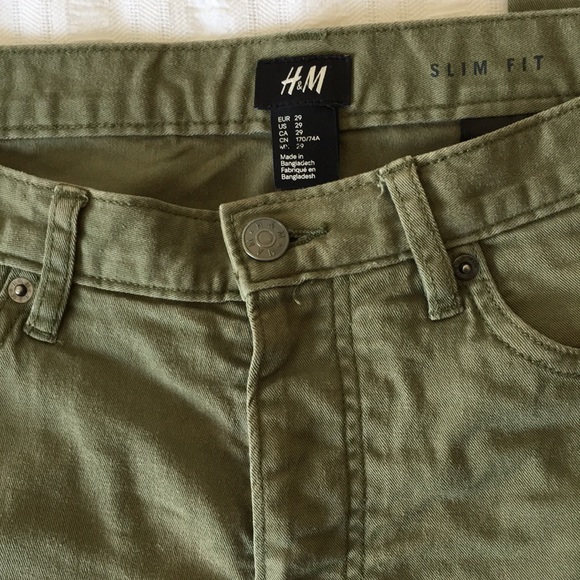 H&M Olive  Green Slim Leg Pants Distressed/Imperfect - Picture 9 of 10
